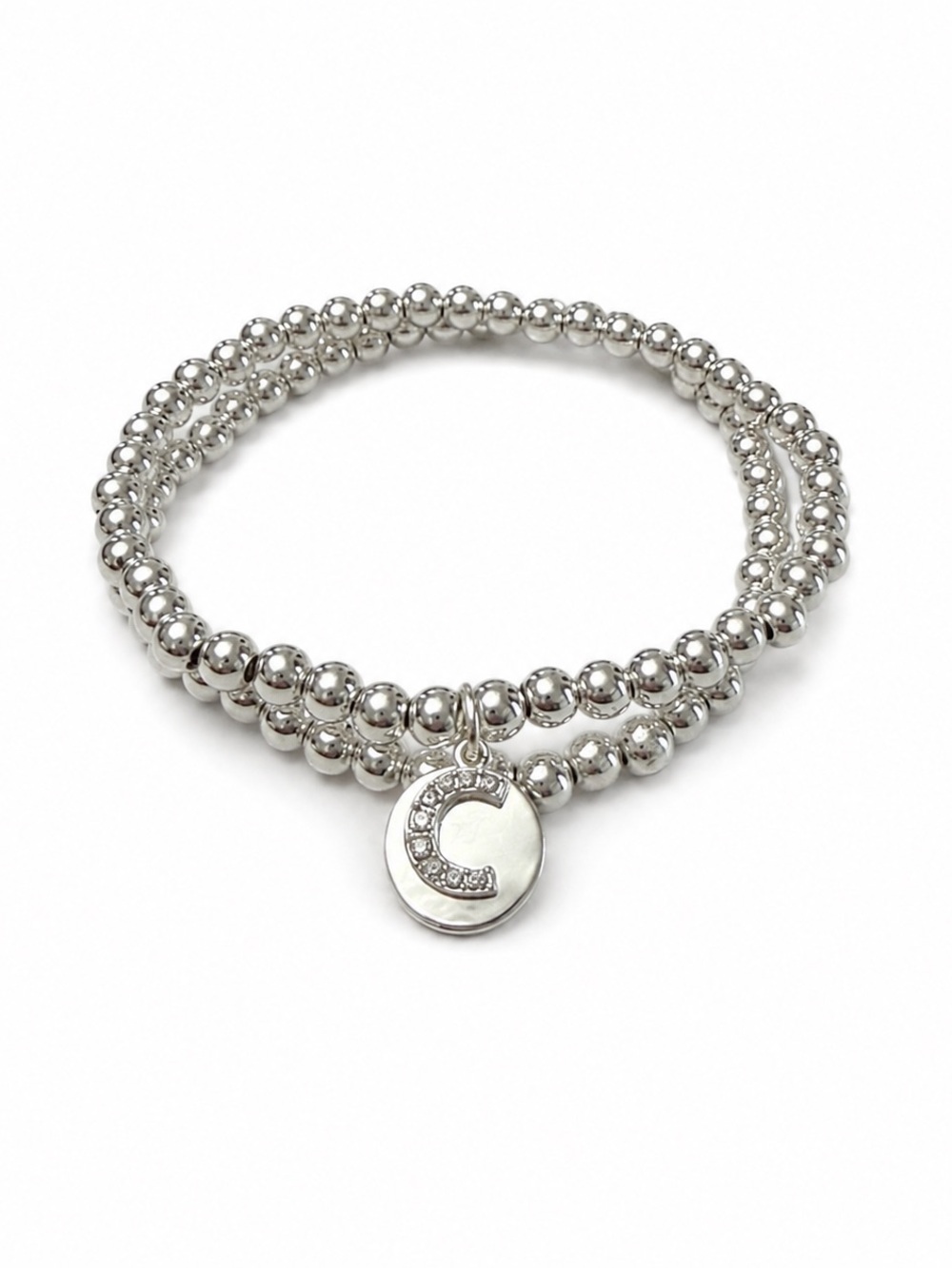 Nine West Silver Tone Double  Strand Beaded Stretch Bracelet